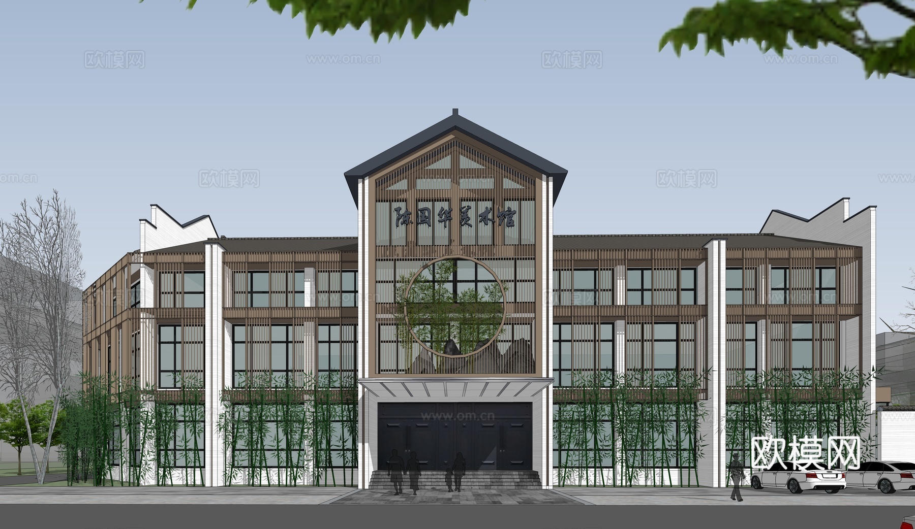 现代工作室 美术馆 四层建筑su模型