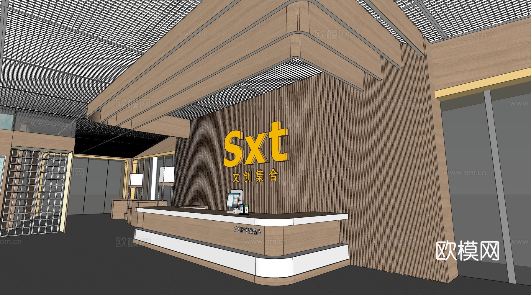 现代超市收银台 商店收银台 接待台 服务台su模型