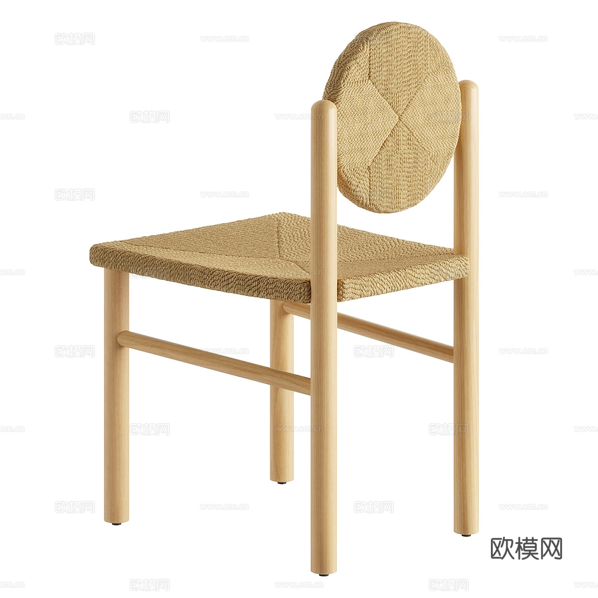 新中式侘寂藤编木质餐椅3d模型