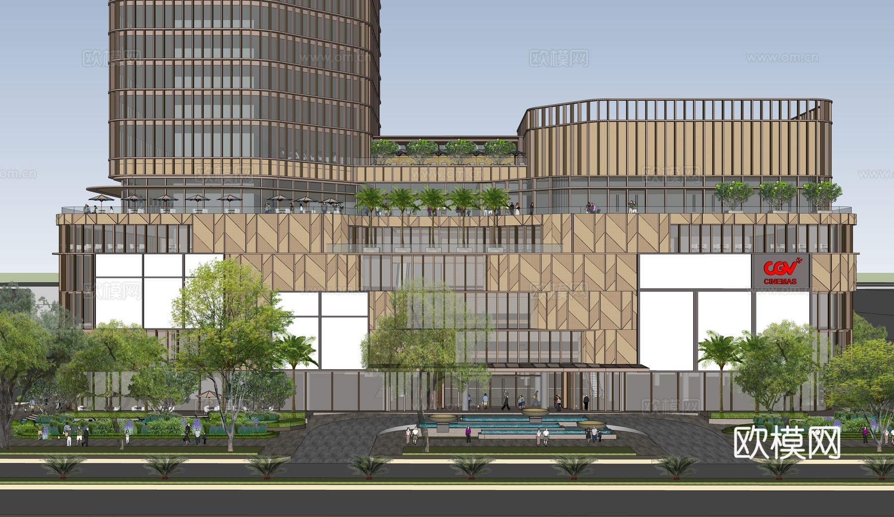 现代酒店办公楼 商业街 产业园区 屋顶绿化su模型