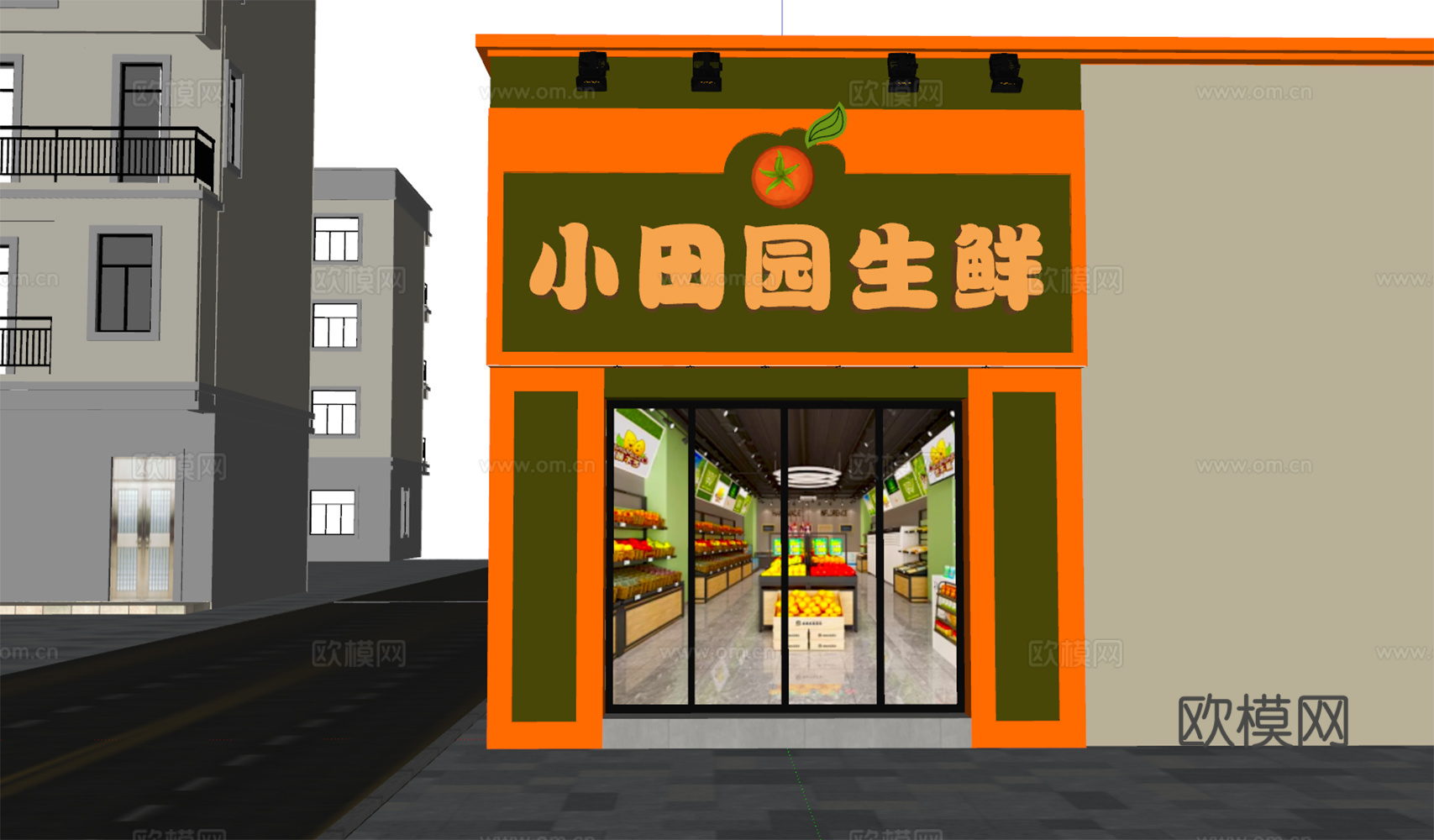 水果店门头 水果超市su模型