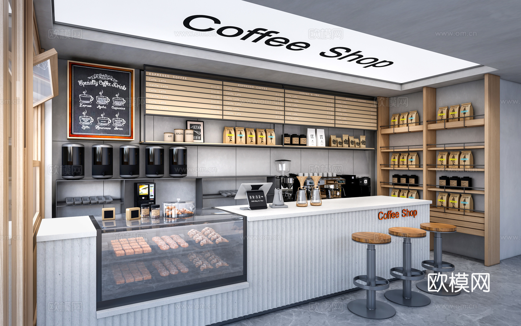 现代咖啡吧台 咖啡店 收银台 接待台su模型