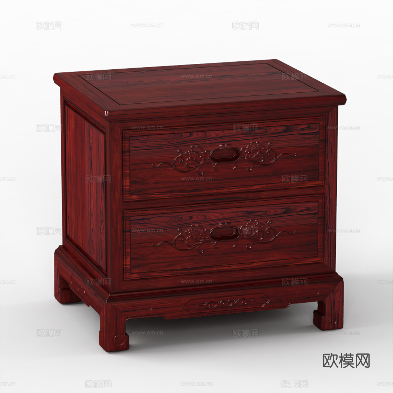 中式床头柜 雕花柜门 实木红木3d模型
