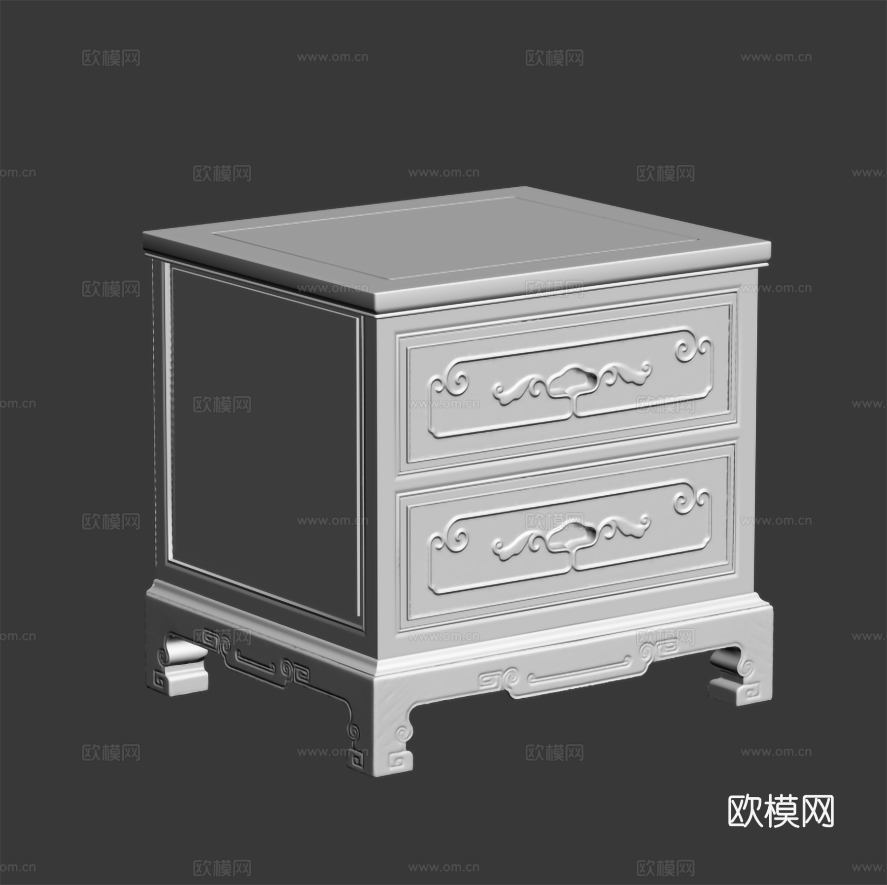 中式床头柜 雕花柜门 实木红木3d模型