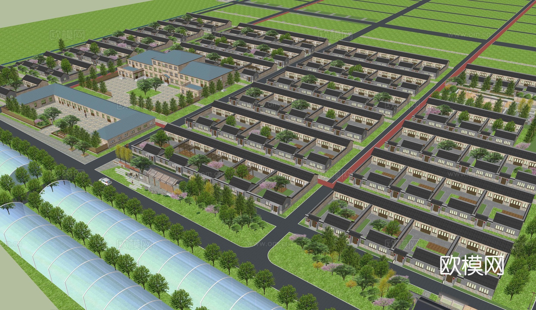 现代新农村 大棚蔬菜 广场景观 农村建筑su模型
