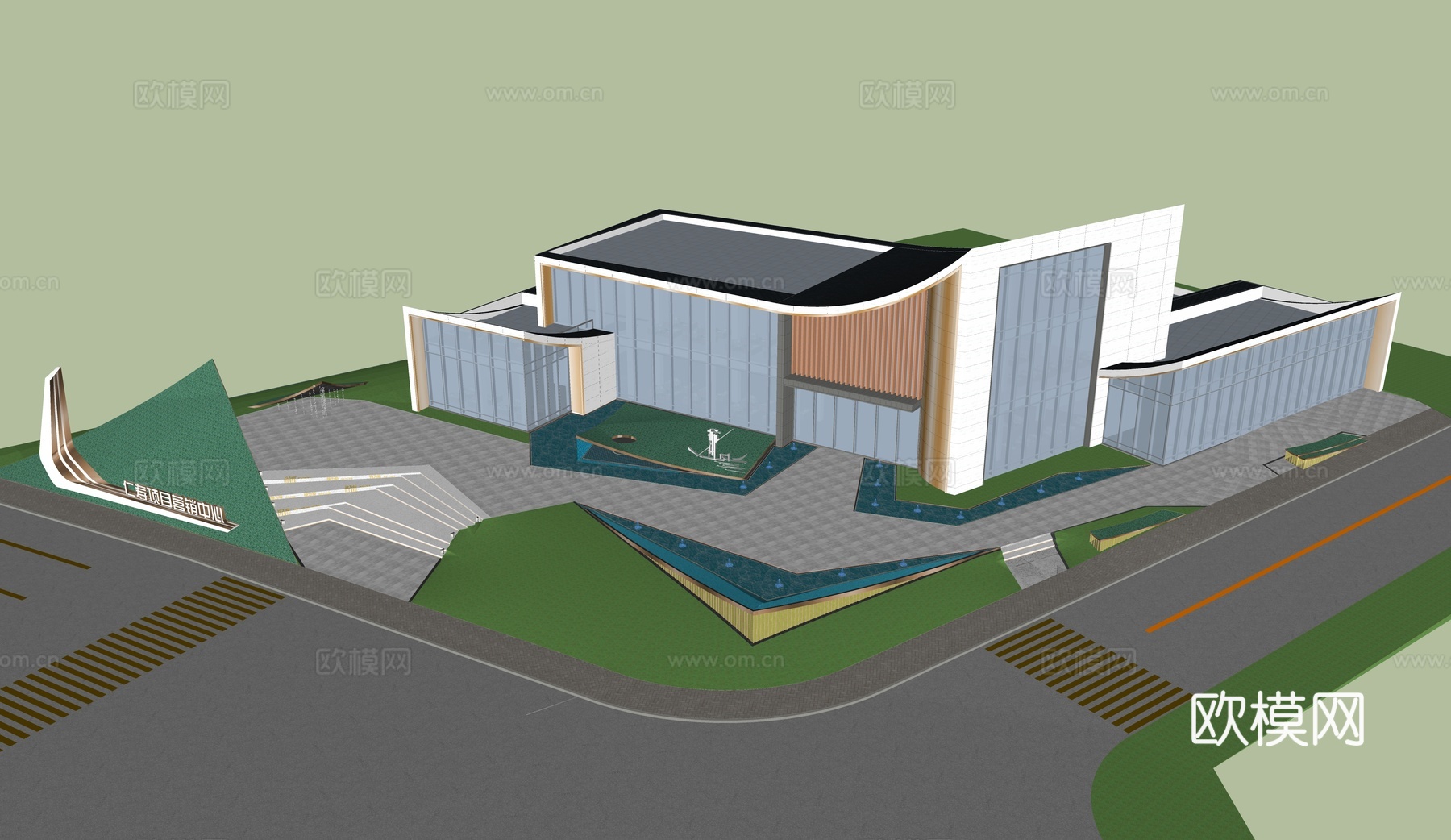 现代售楼处 售楼处景观 展馆建筑 会所建筑su模型