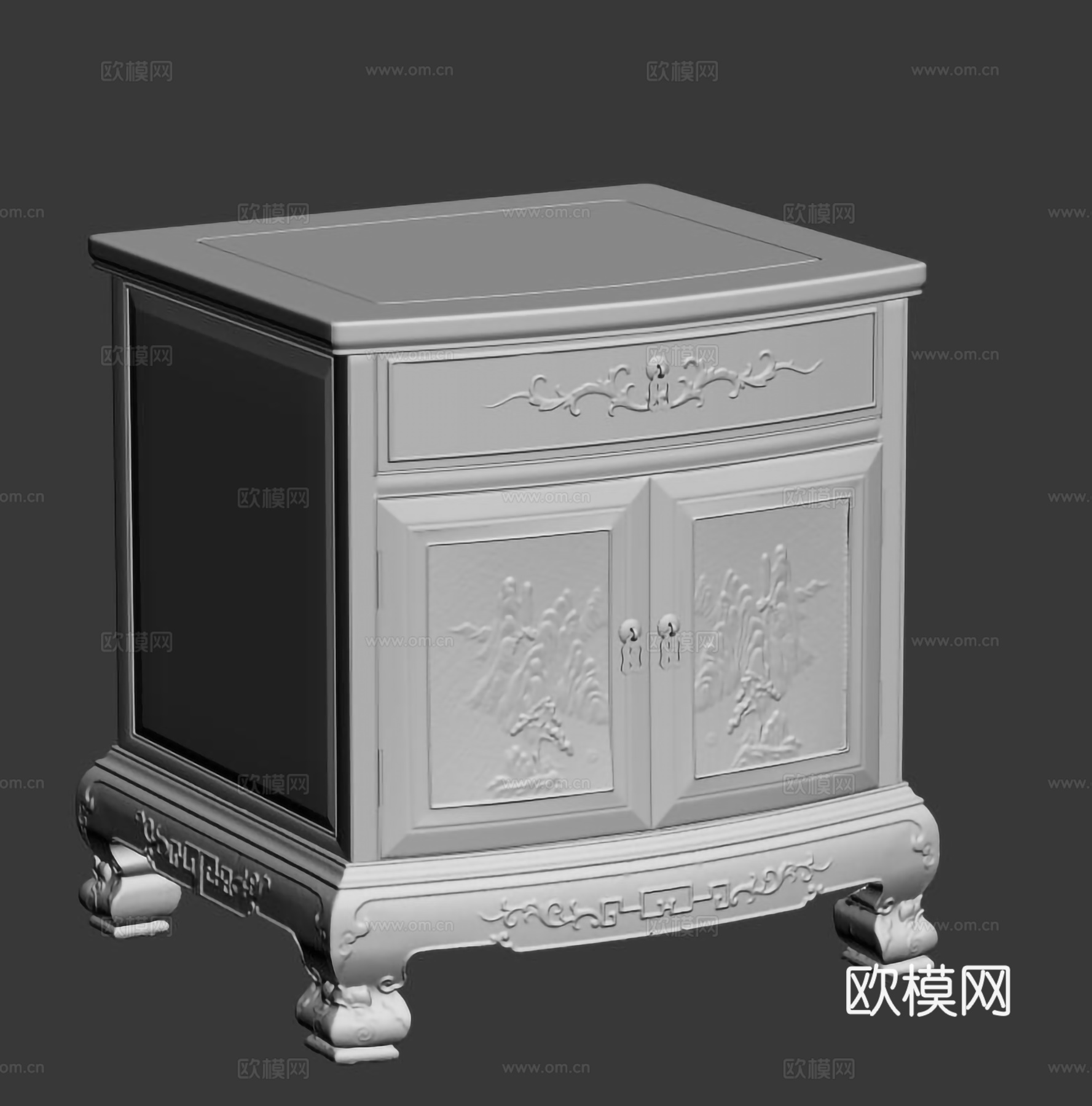 中式床头柜 雕花柜门 实木红木3d模型