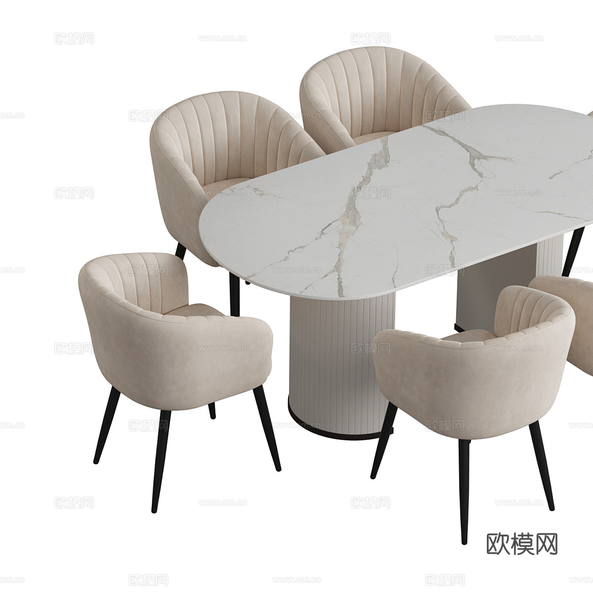 现代意式椭圆餐桌椅3d模型