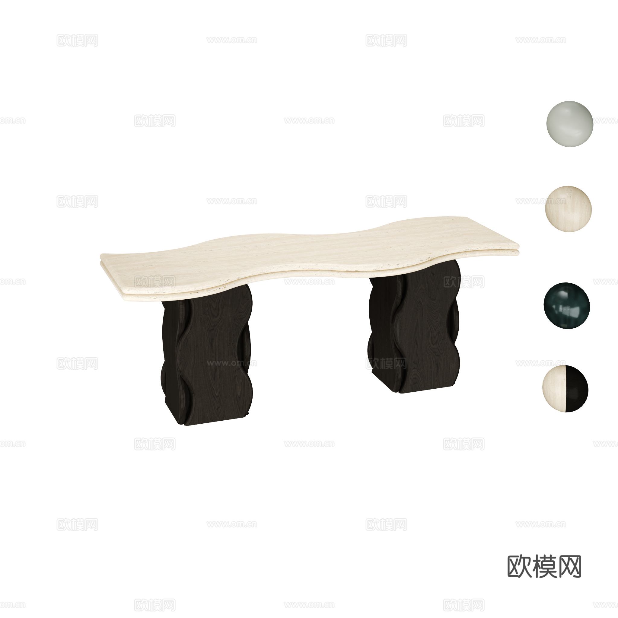 得闲 粼粼长条几 茶几3d模型