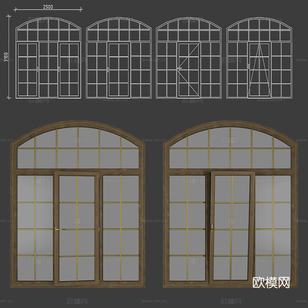 美式简约拱形玻璃门3d模型