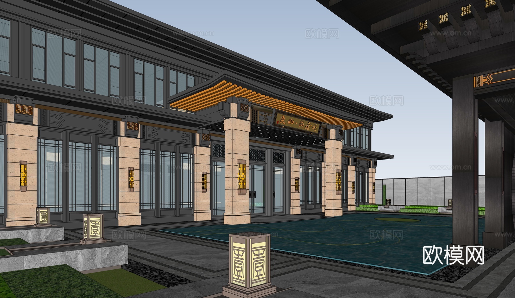 新中式售楼处 售楼部景观 会所建筑 展馆建筑 博物馆su模型