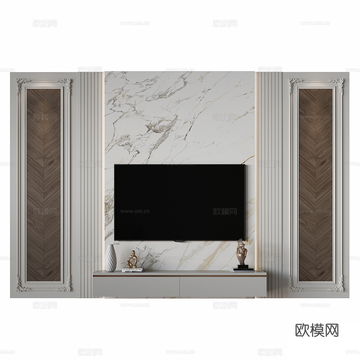 法式简约电视背景墙3d模型