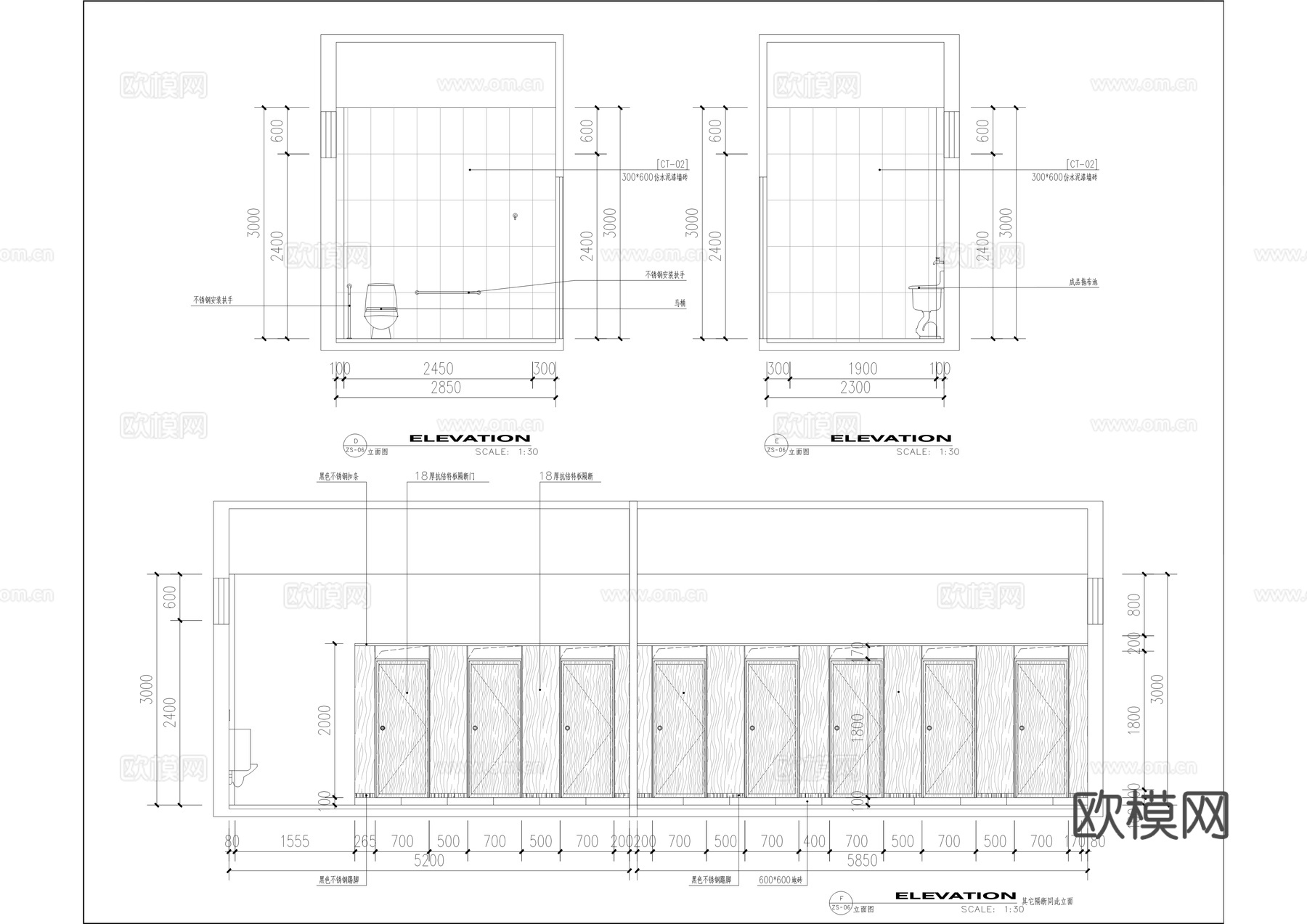 公共卫生间建筑及室内装修施工图cad施工图