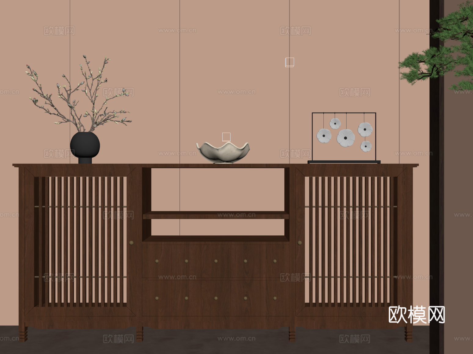 玄关柜 新中式玄关柜su模型
