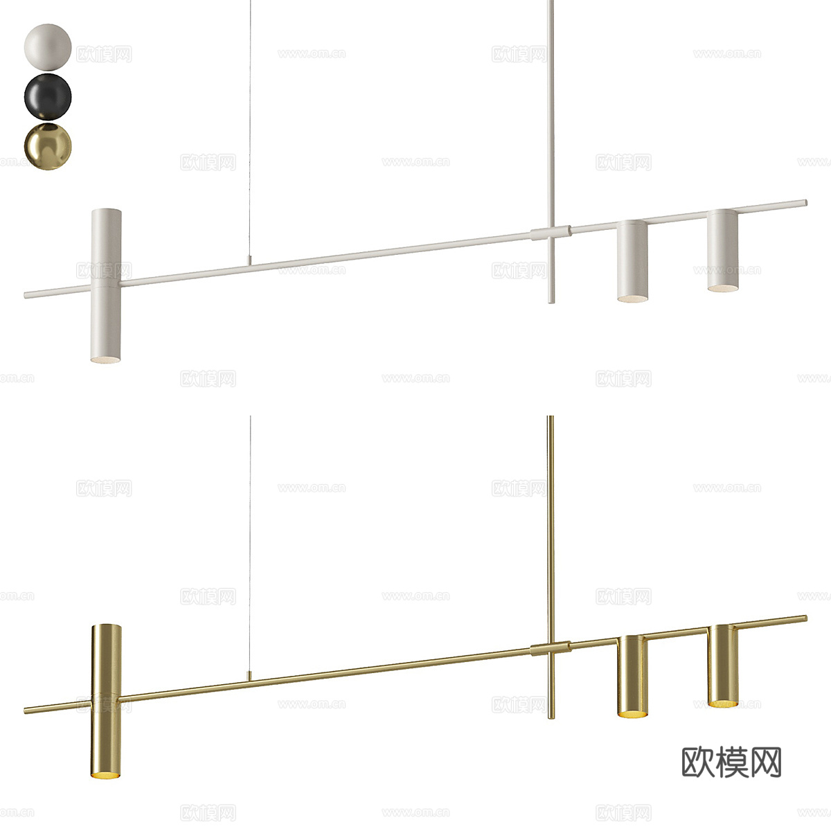 现代极简金属装饰长条吊灯3d模型