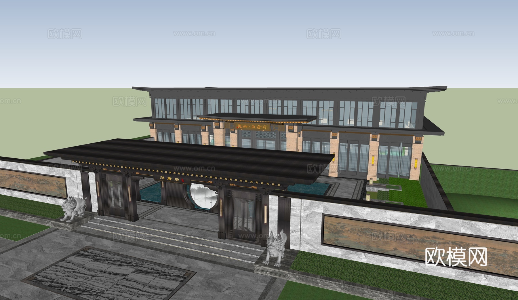 新中式售楼处 售楼部景观 会所建筑 展馆建筑 博物馆su模型