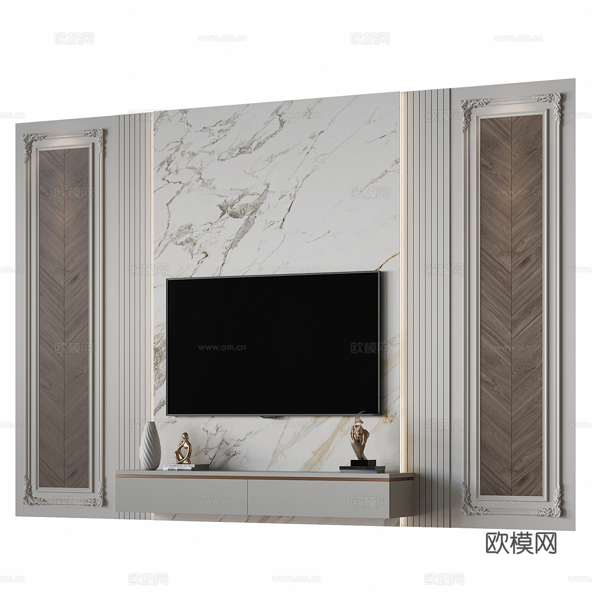 法式简约电视背景墙3d模型