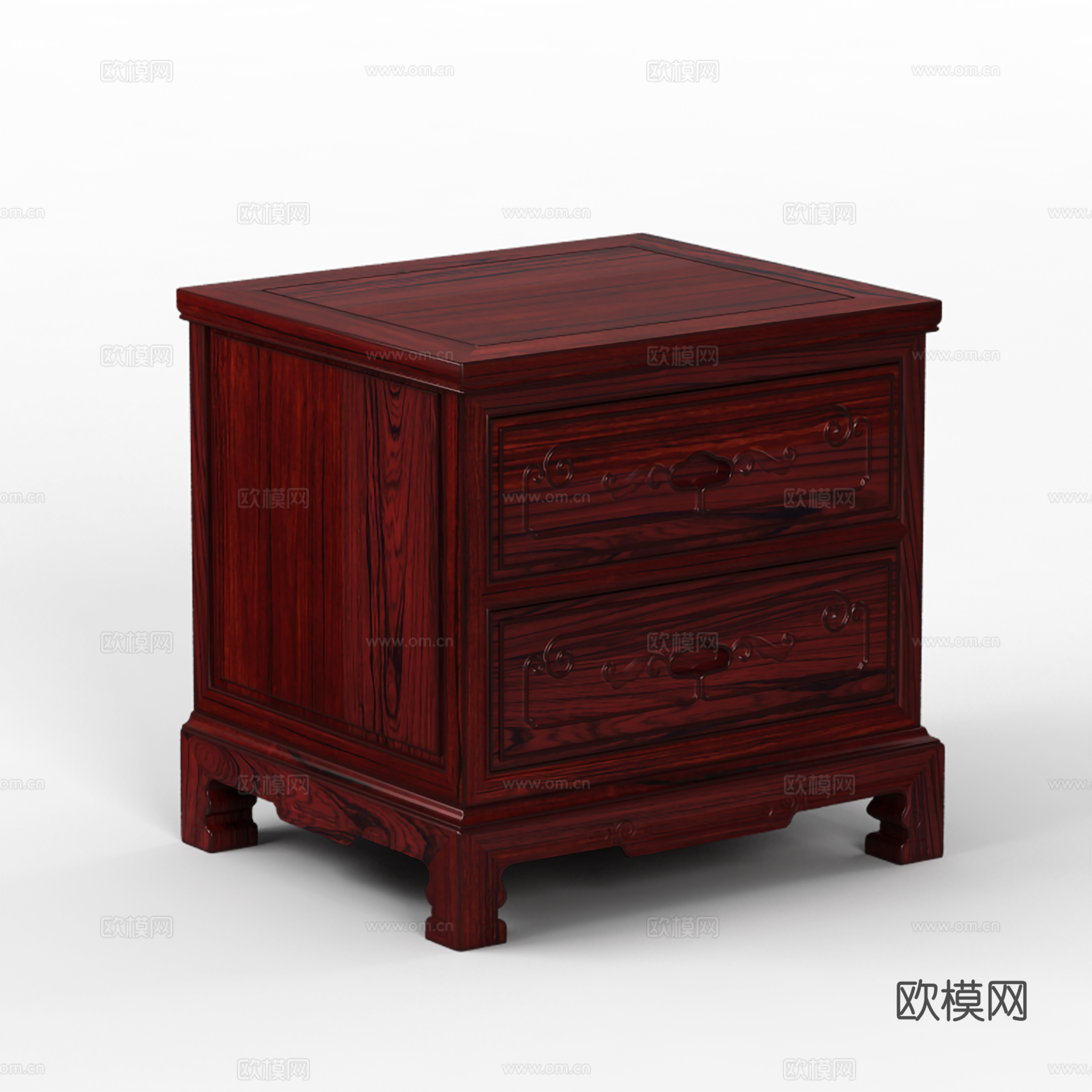 中式床头柜 雕花柜门 实木红木3d模型