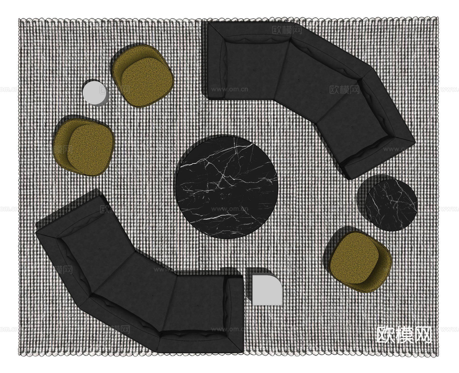 Minotti DYLAN SMALL沙发茶几组合02 弧形su模型