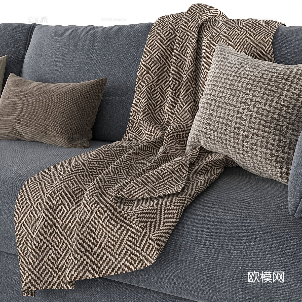 美式简约布艺转角沙发3d模型