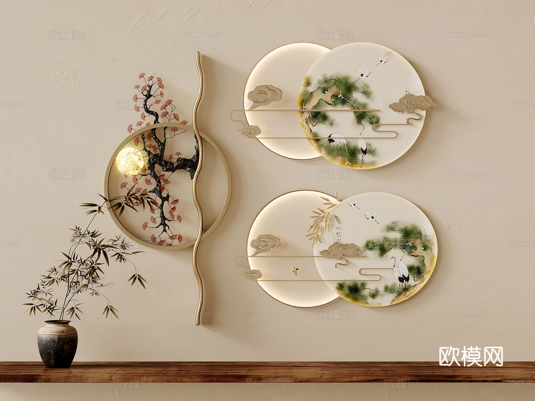 墙饰 新中式墙饰挂饰 装饰画 饰品su模型