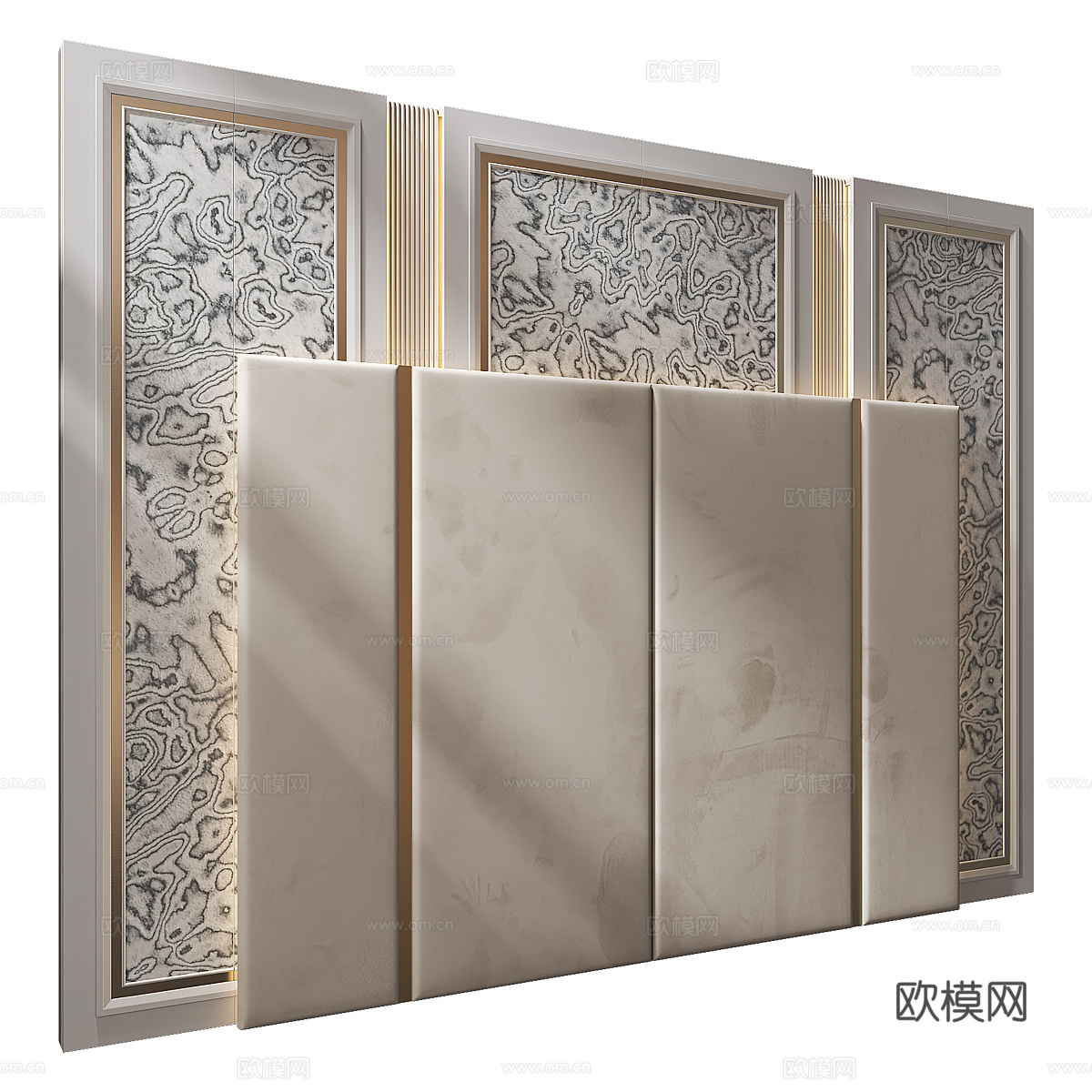 新中式轻奢床头背景墙3d模型