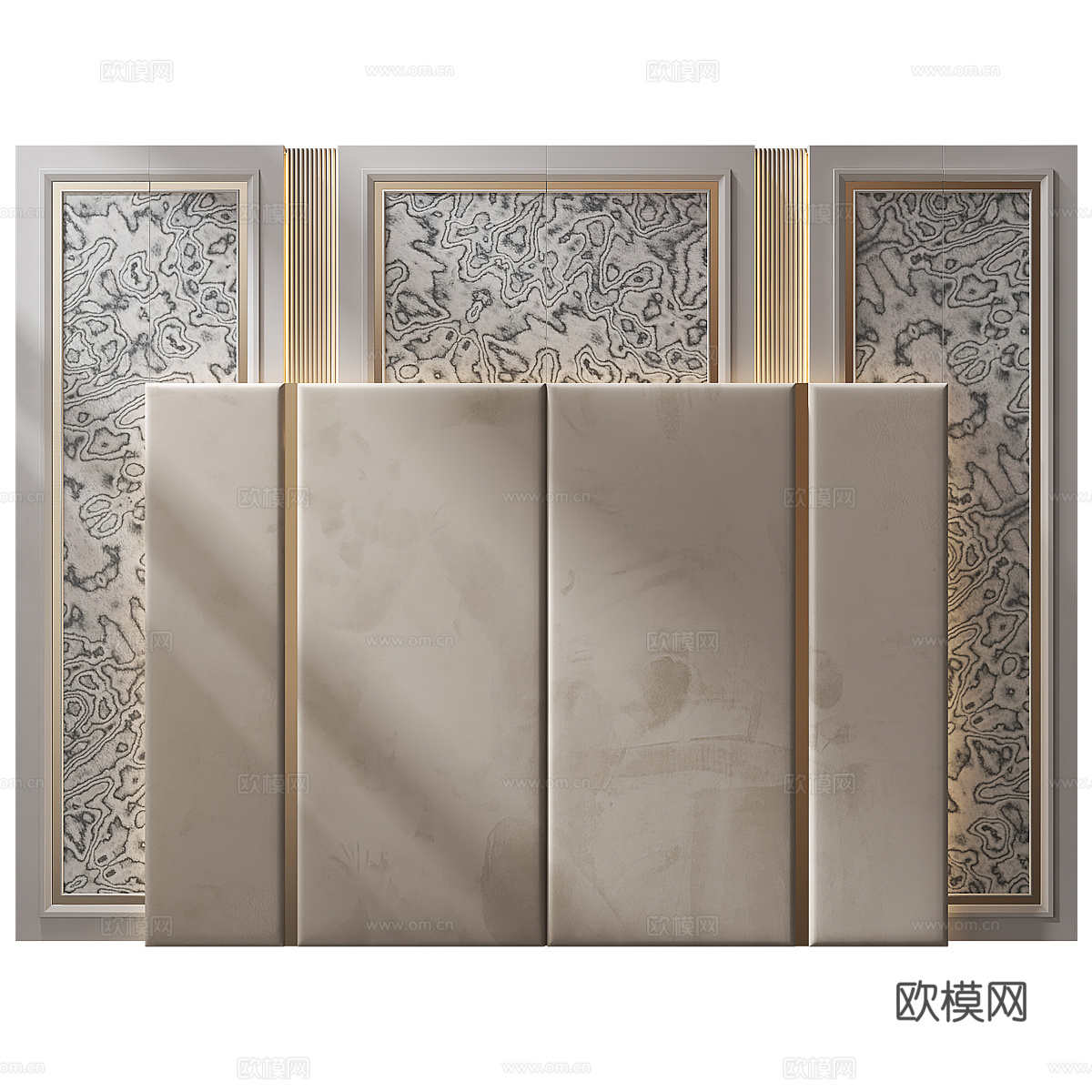 新中式轻奢床头背景墙3d模型