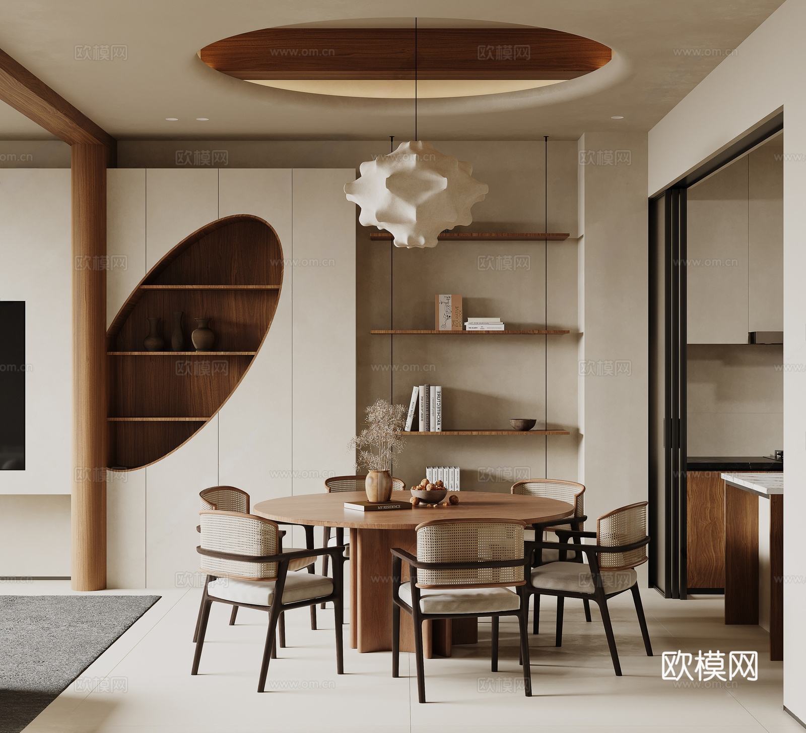 现代侘寂别墅餐厅 现代侘寂餐厅 现代中古餐厅 圆桌餐厅 现代3d模型