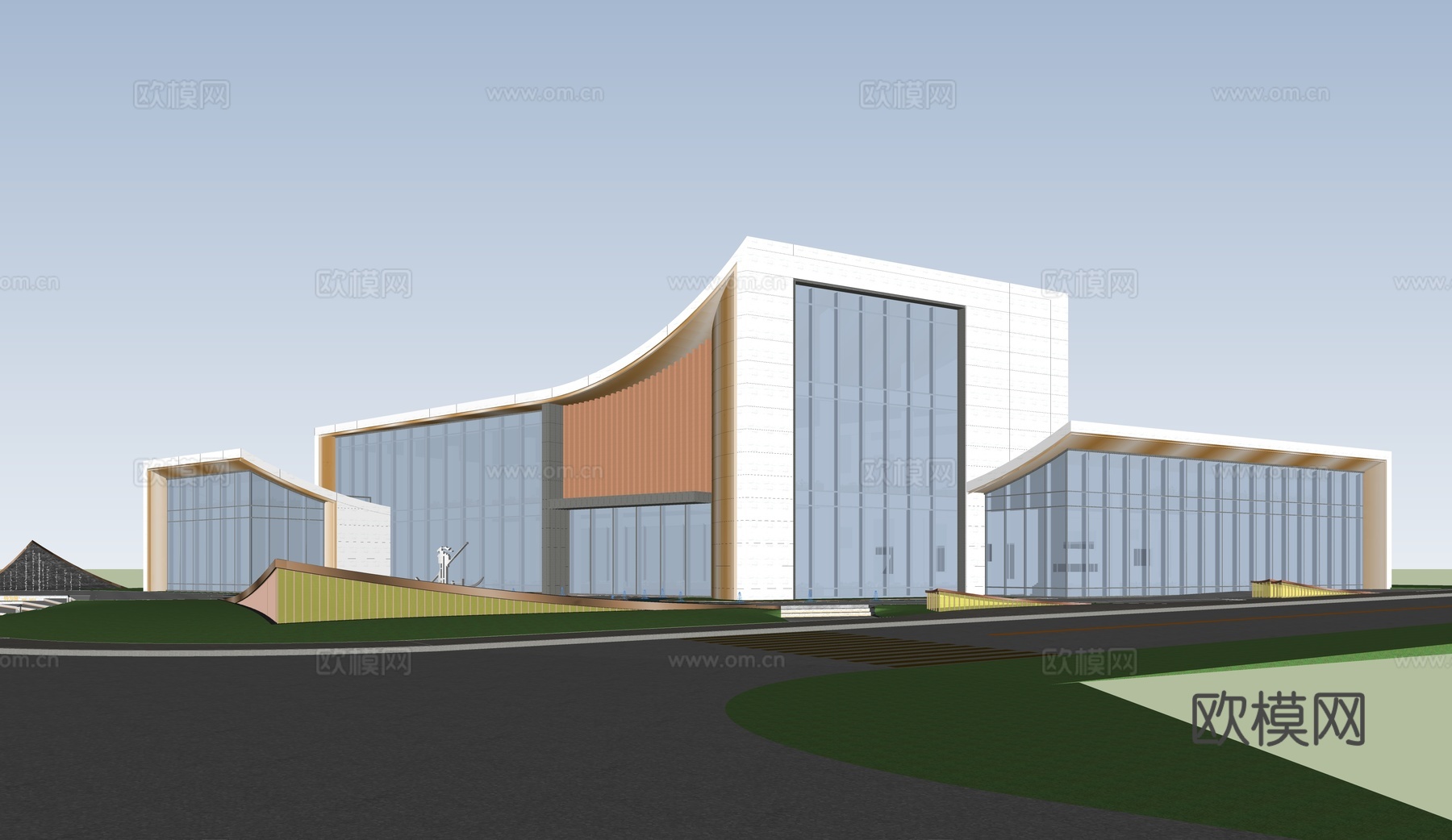 现代售楼处 售楼处景观 展馆建筑 会所建筑su模型