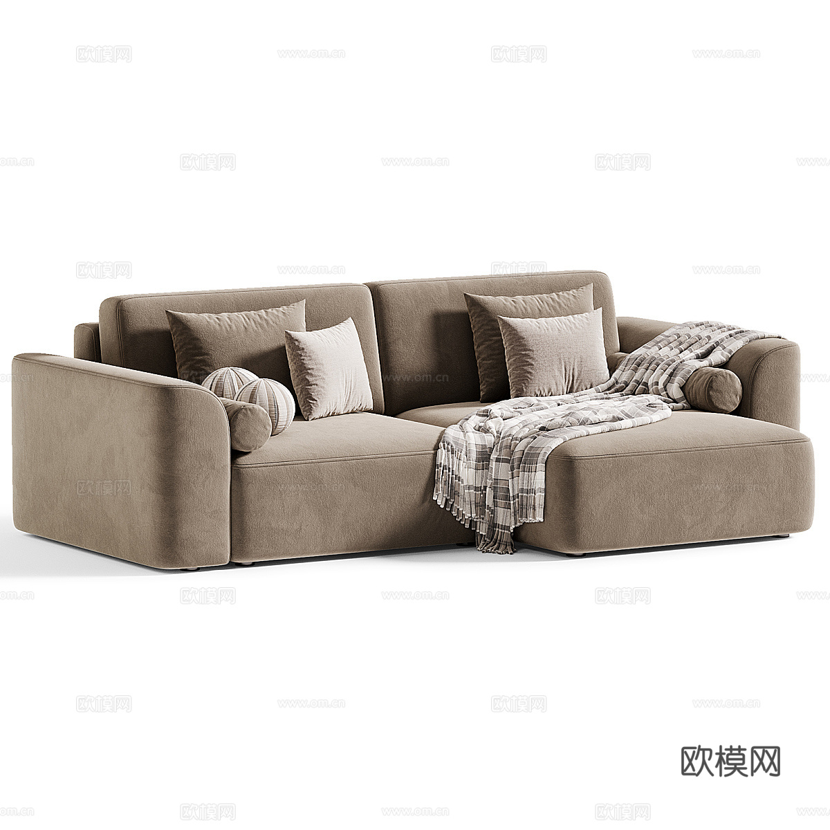 现代奶油风布艺组合沙发3d模型