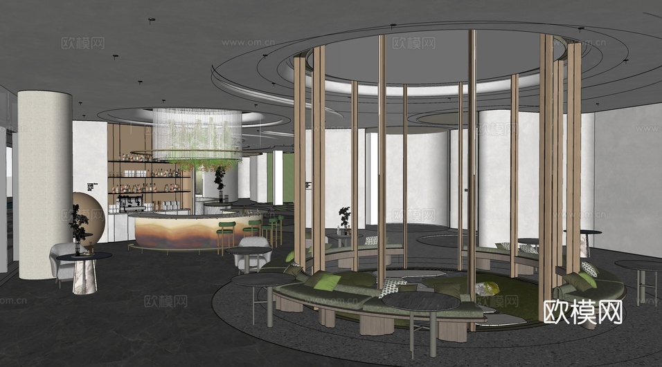 现代酒店休息区 吧台休闲区 休息区沙发 茶水区su模型下载(渲染图3)