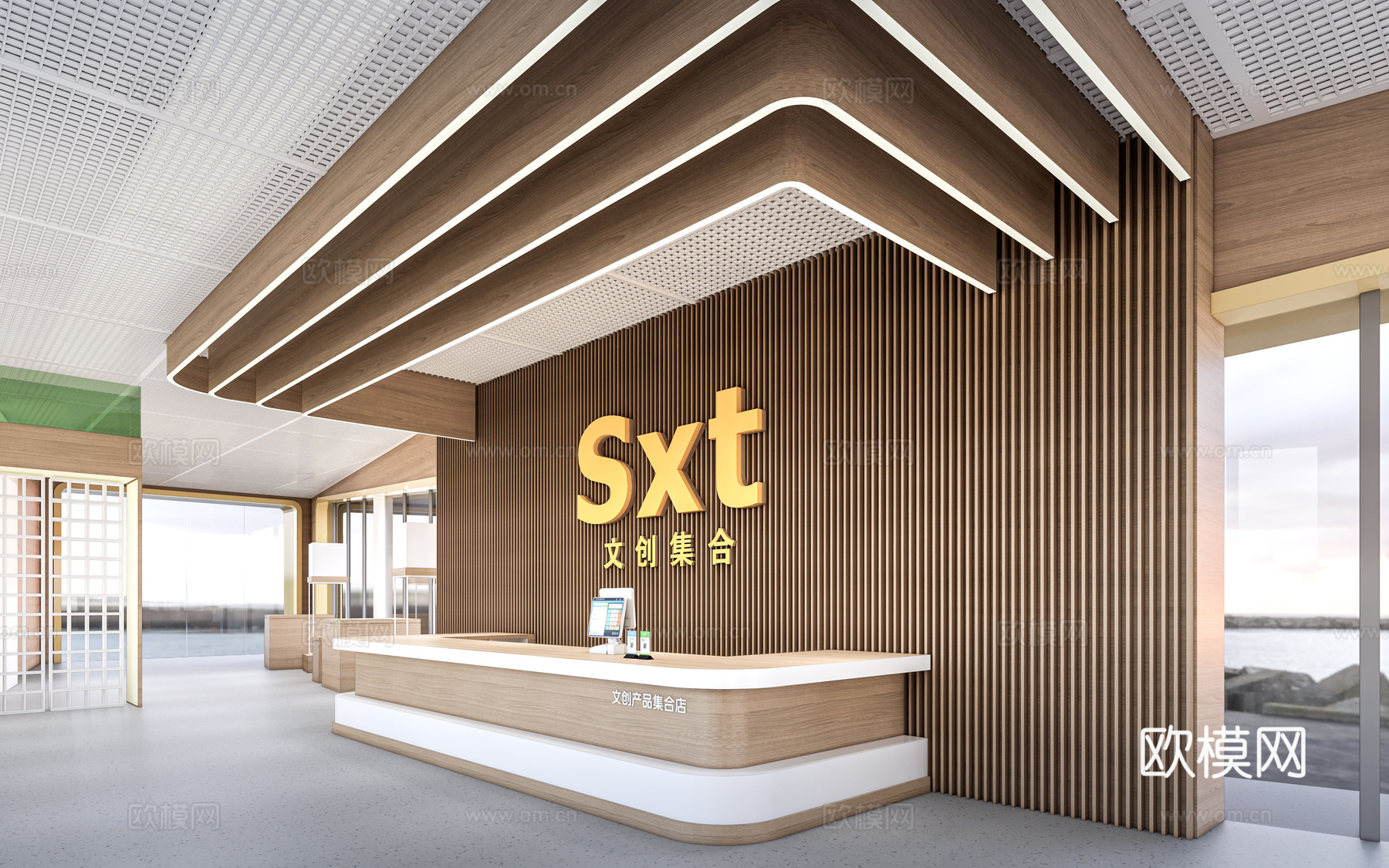 现代超市收银台 商店收银台 接待台 服务台su模型