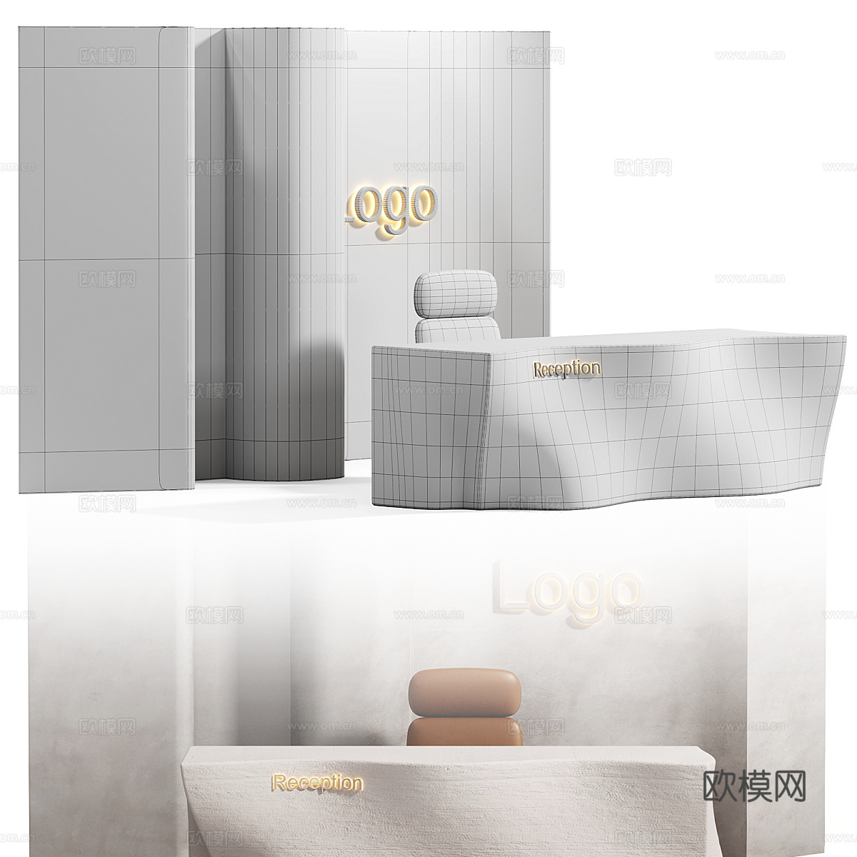 现代侘寂公司前台 接待台3d模型