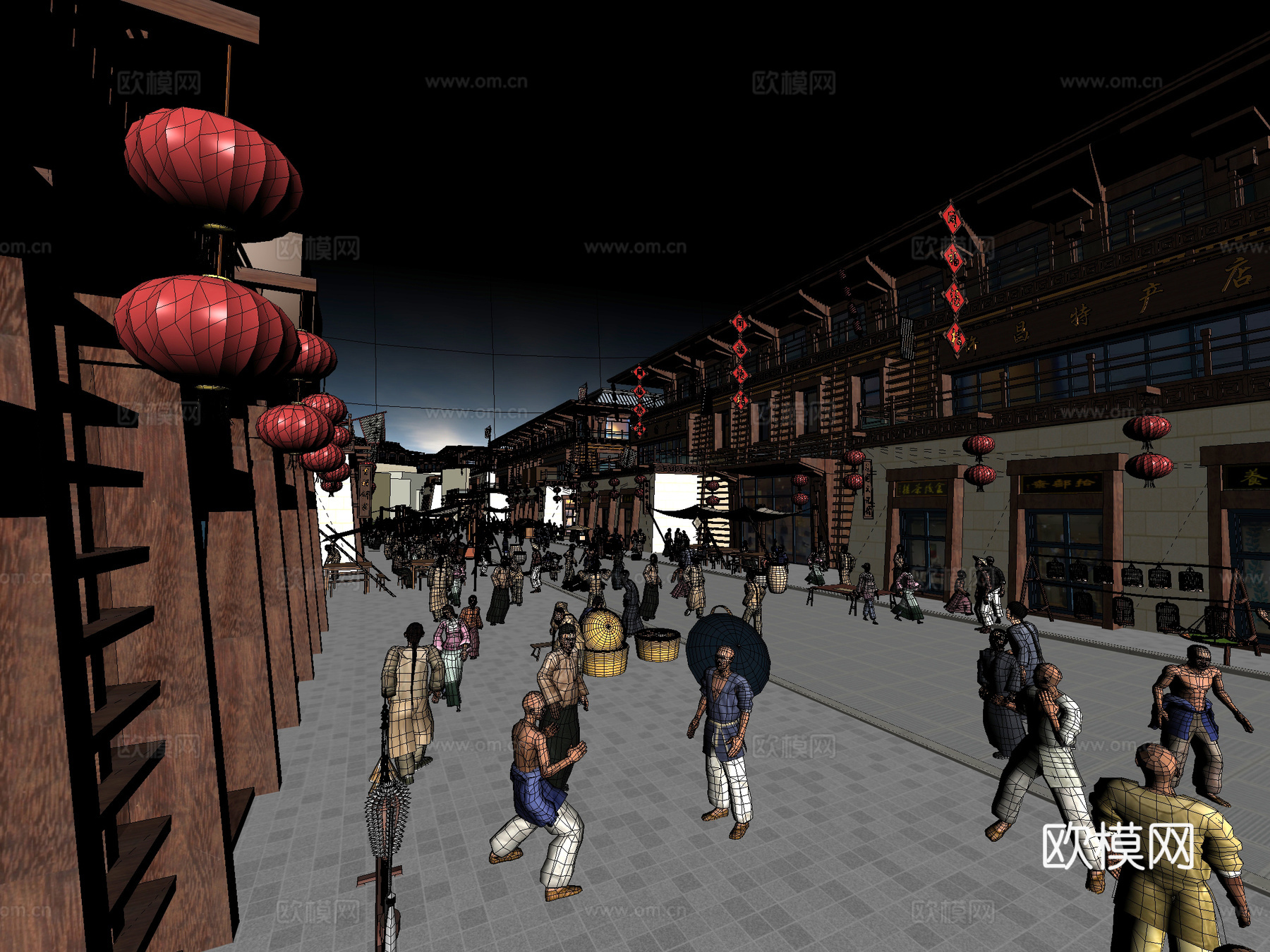 古建 商业街 小镇 中式建筑 古镇免费3d模型