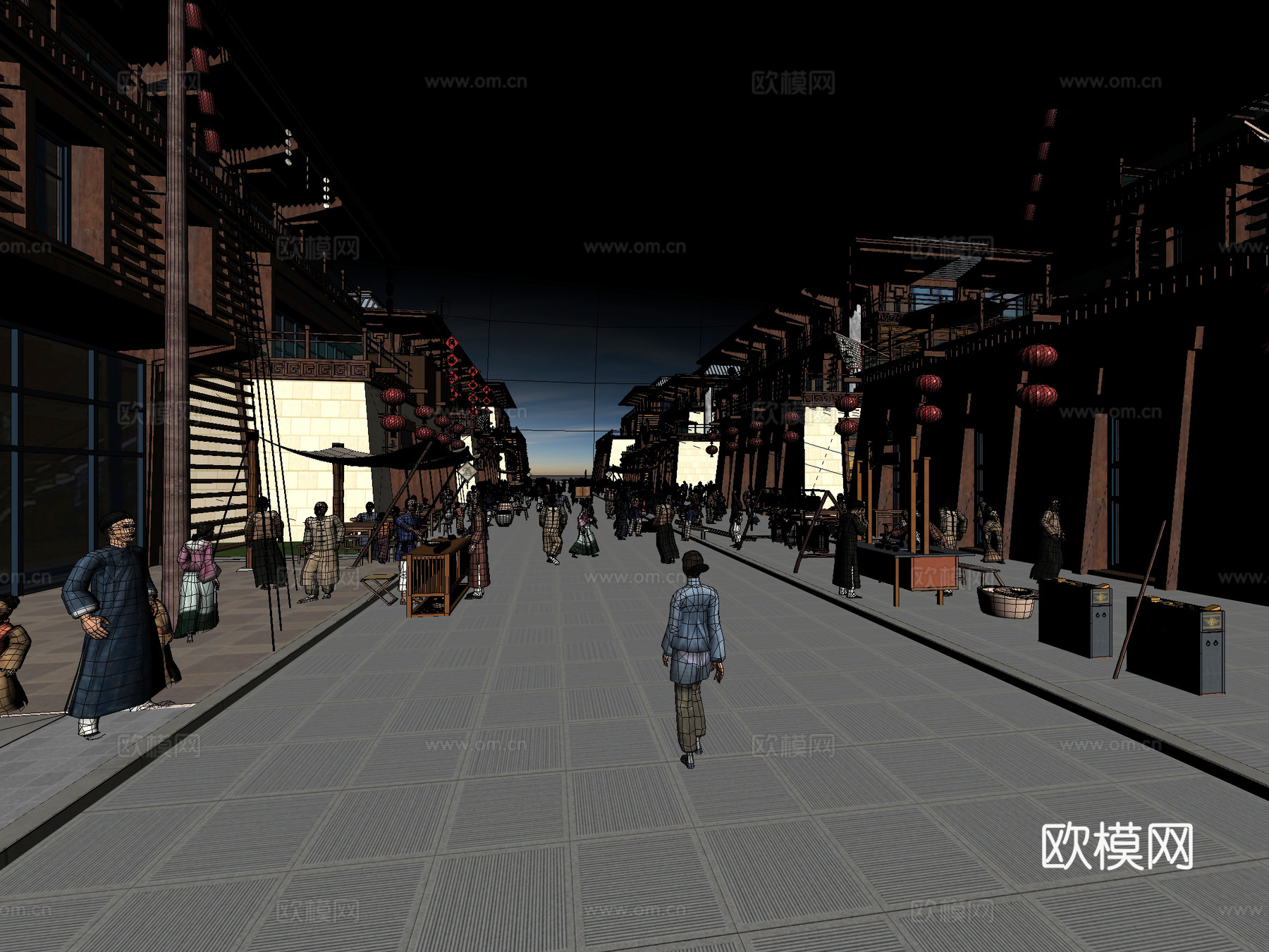 古建 商业街 小镇 中式建筑 古镇免费3d模型