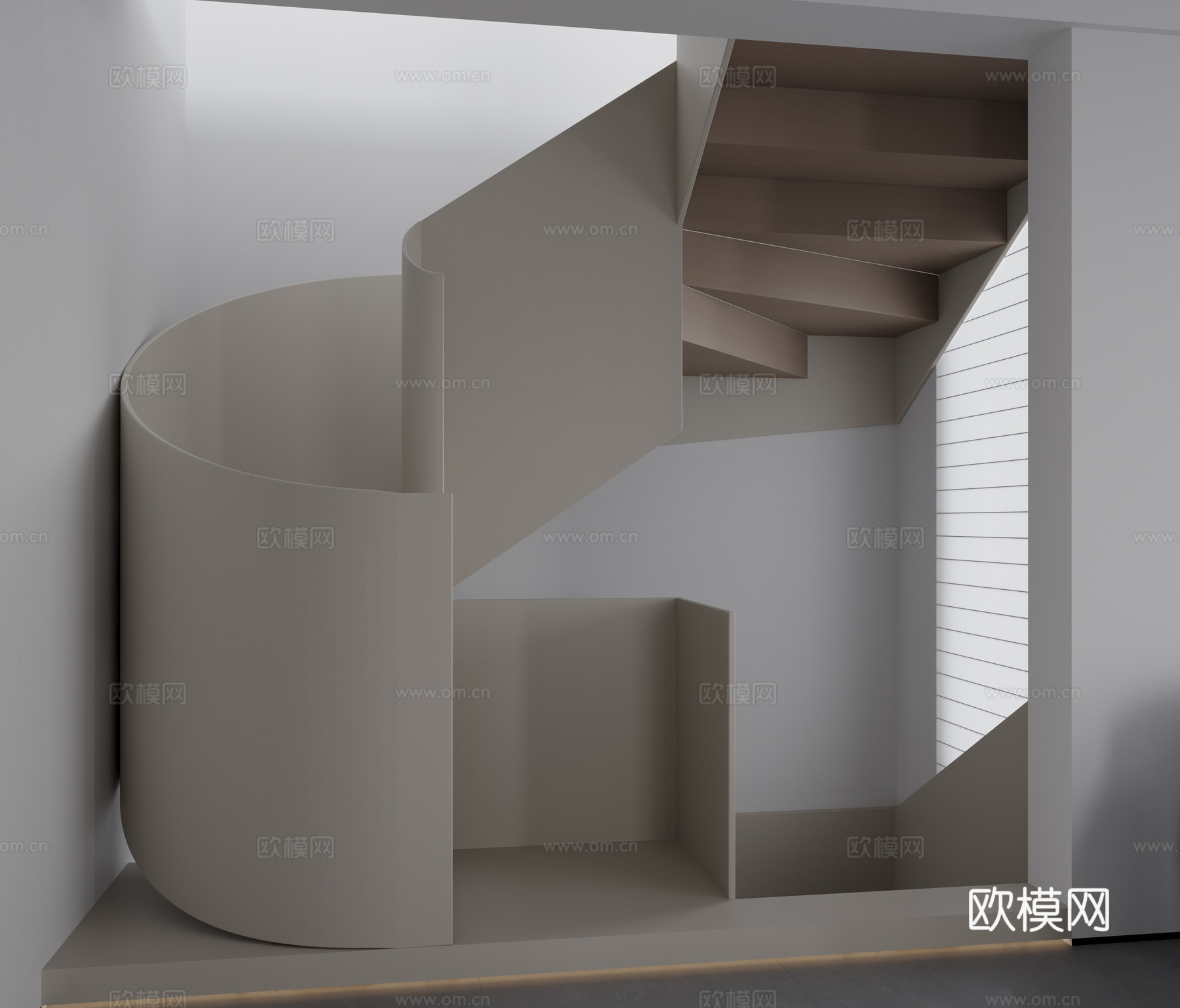 现代奶油风旋转楼梯3d模型