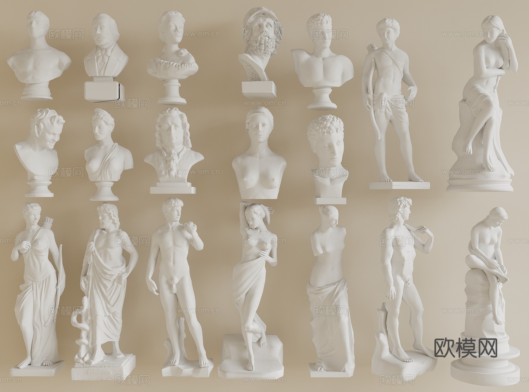 欧式人物雕塑 石膏雕塑 雕塑摆件 石膏像 人物雕像3d模型