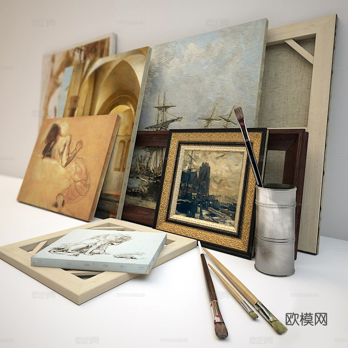 现代画组合 画笔 画具3d模型