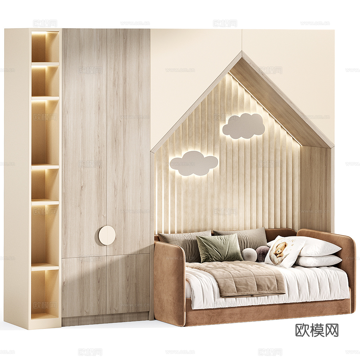 现代奶油风儿童床 沙发床3d模型