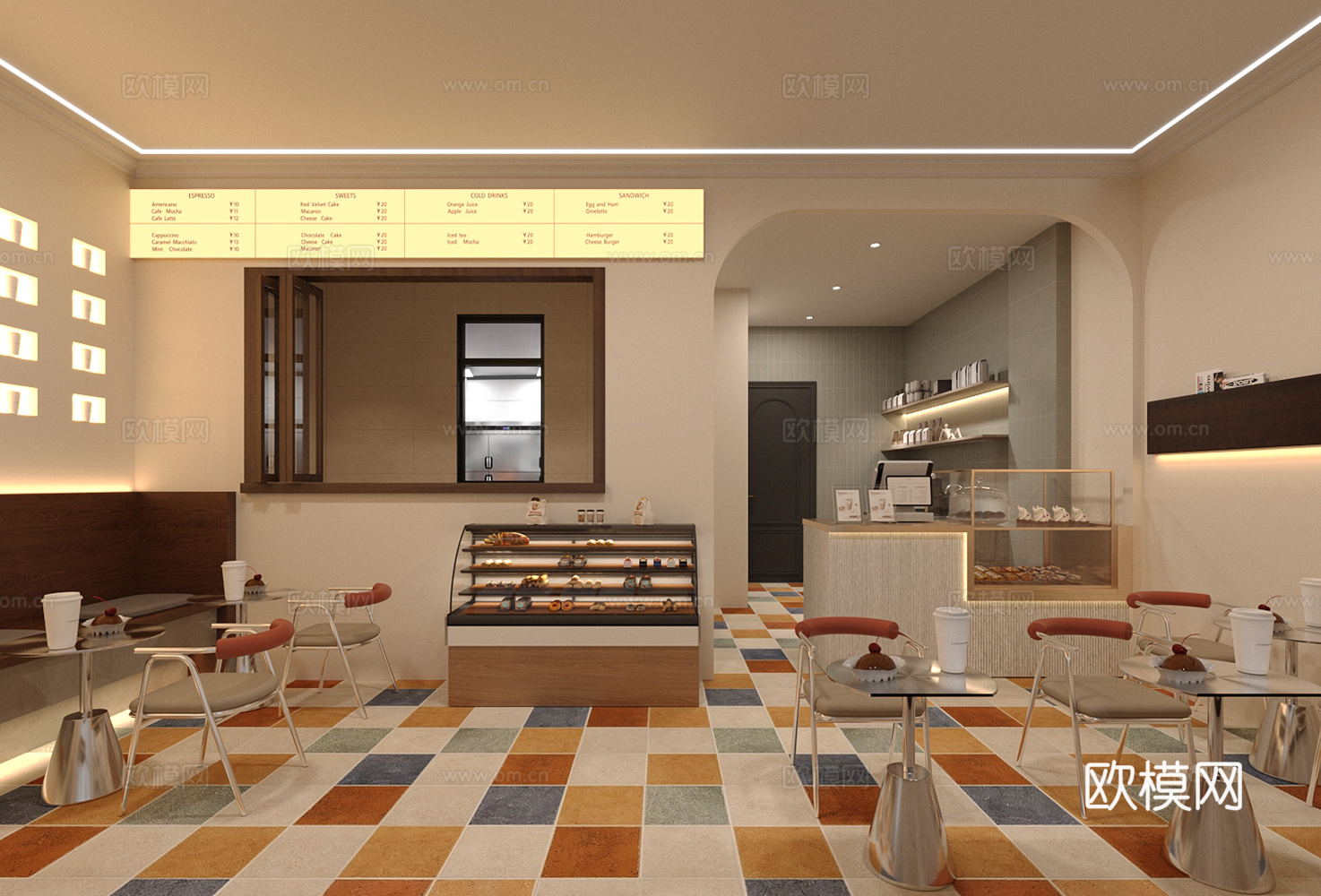 侘寂面包店 甜品店 蛋糕店 餐桌椅组合3d模型