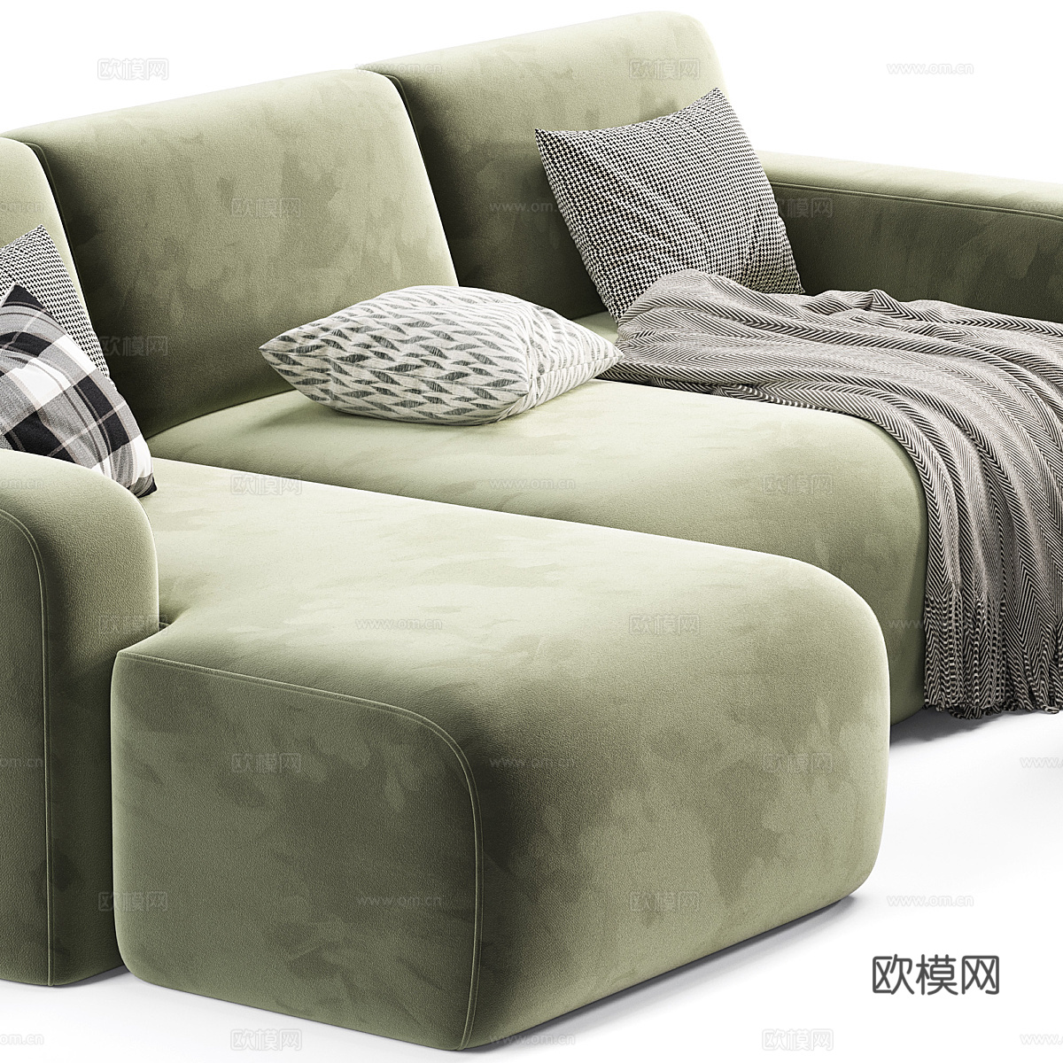 现代奶油风布艺组合沙发3d模型