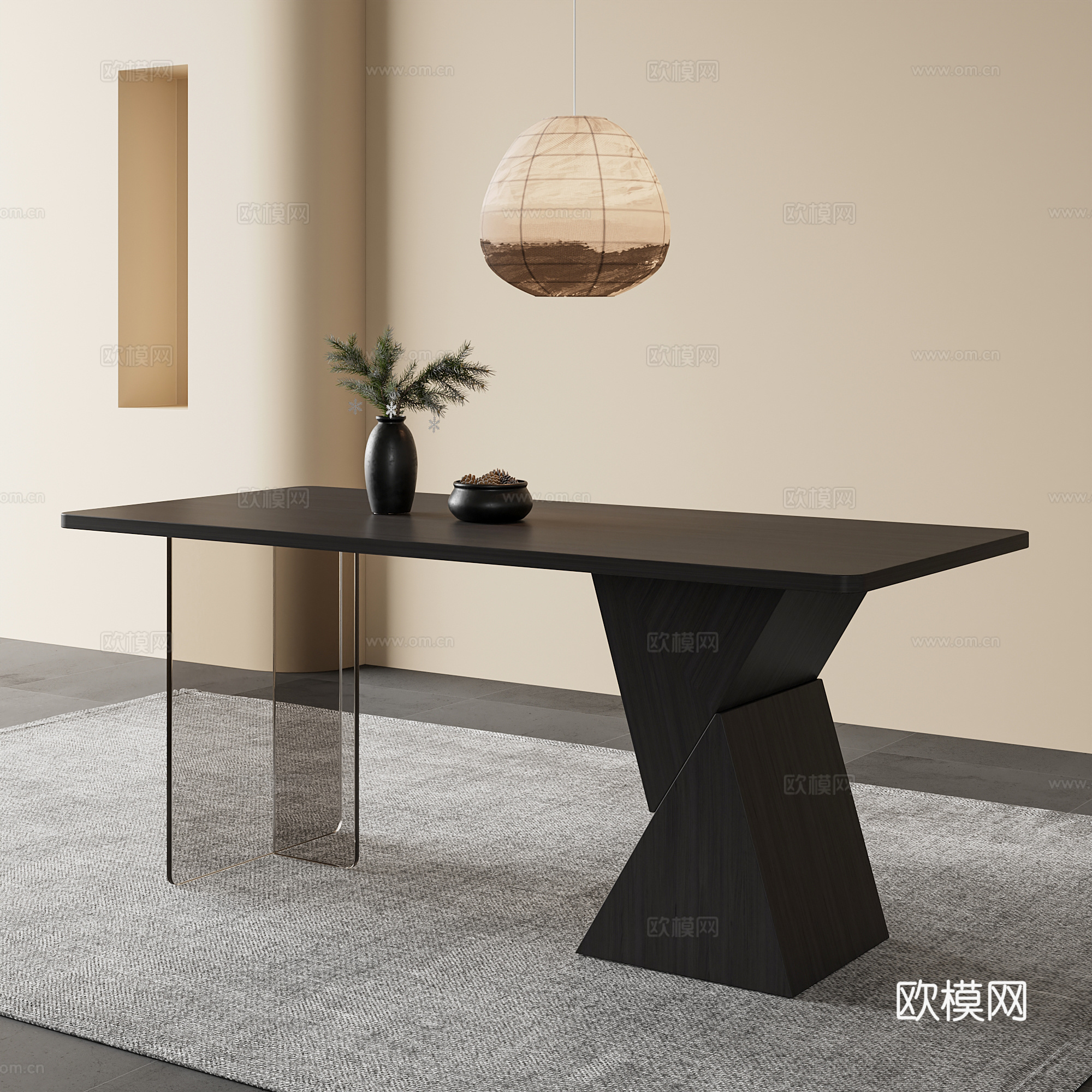 现代中古风餐桌  桌子su模型