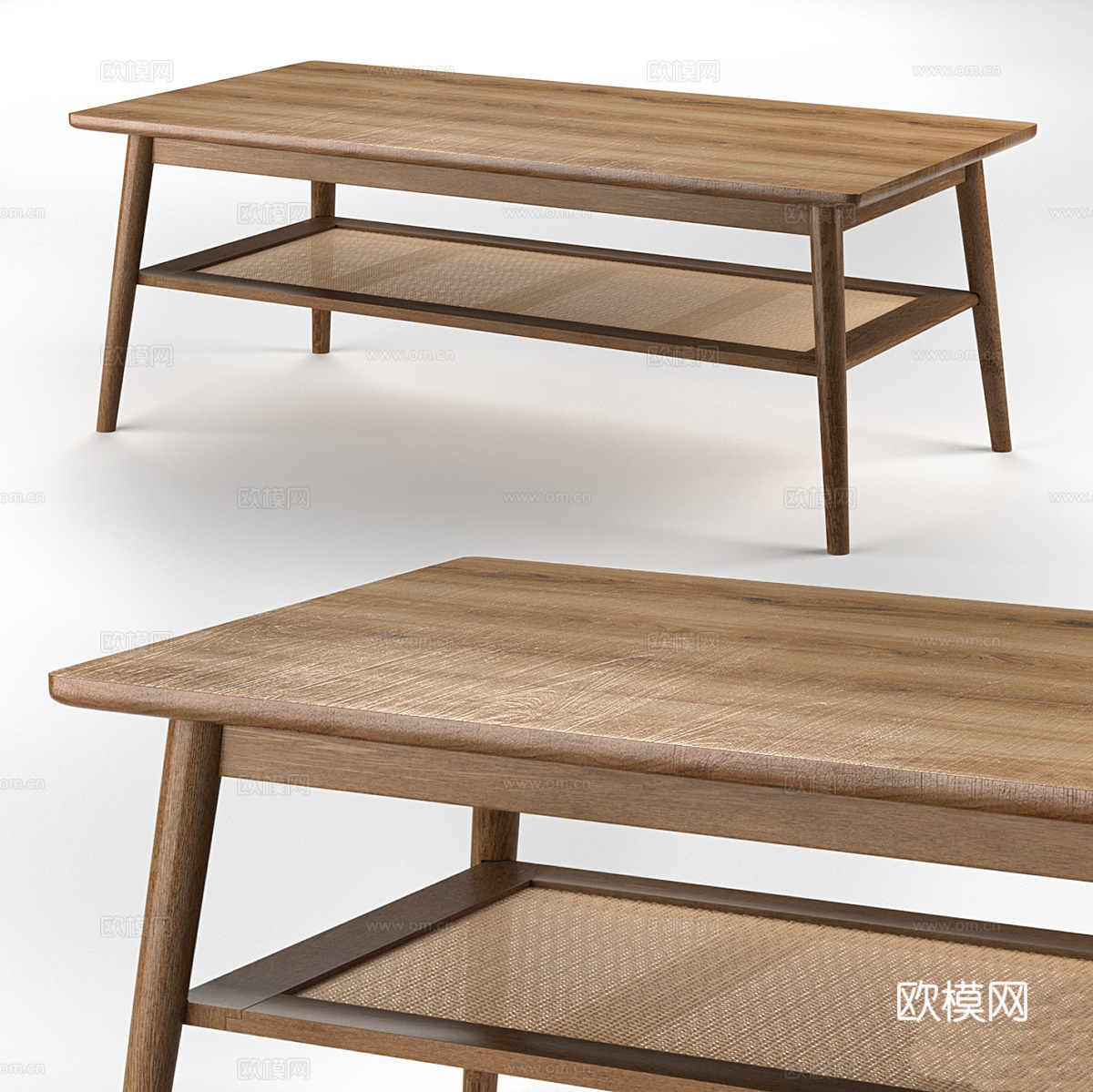 新中式实木藤编茶几3d模型
