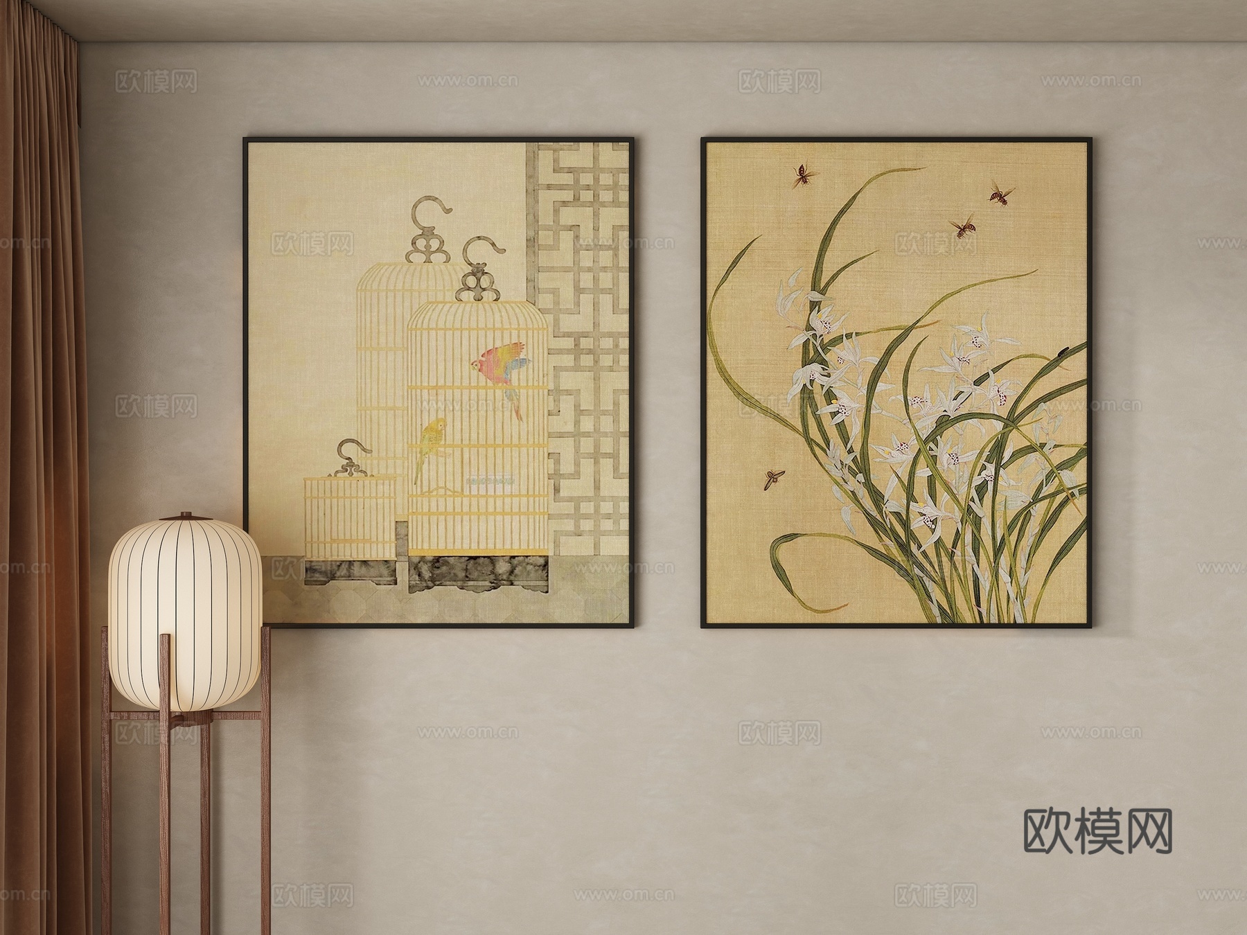 新中式宋式横向挂画3d模型