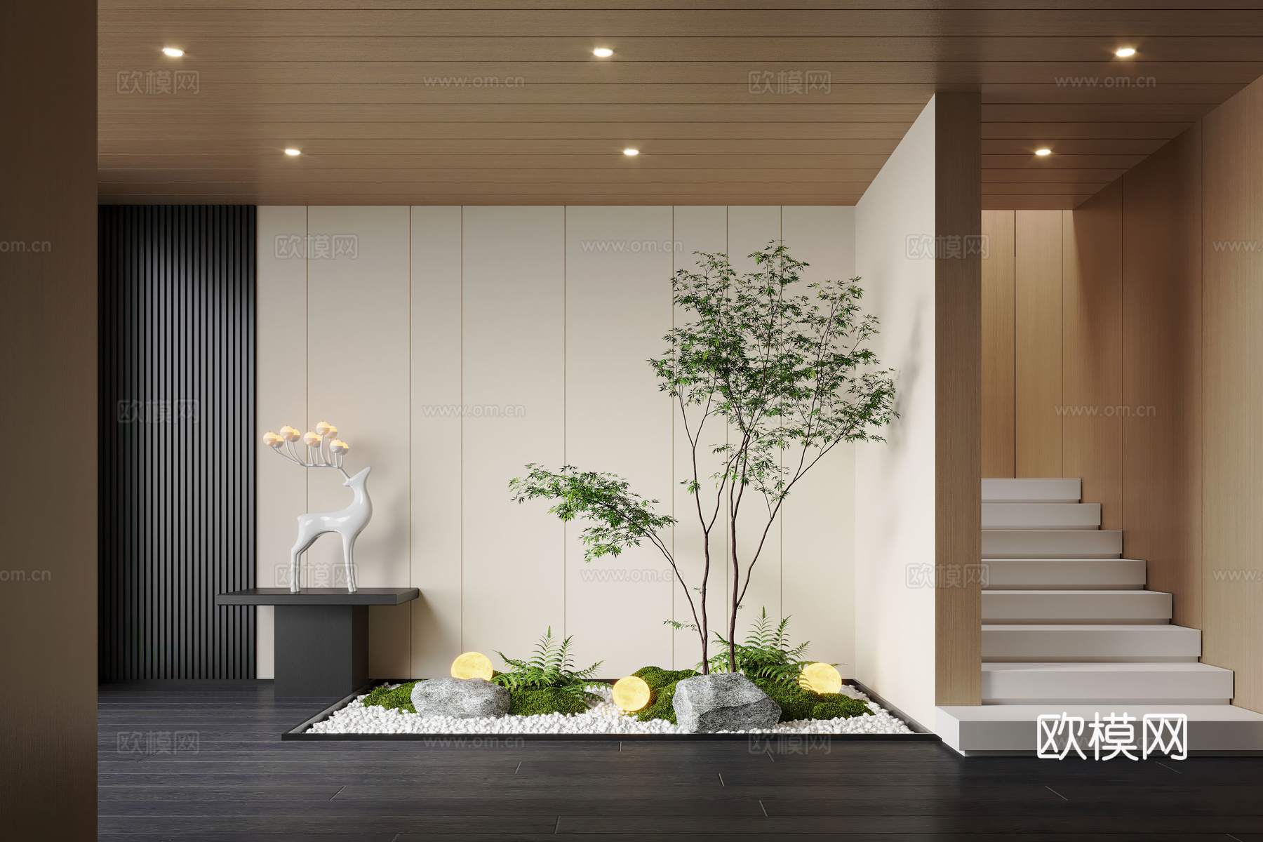 现代室内景观造景 景观造景 景观植物 苔藓景观3d模型