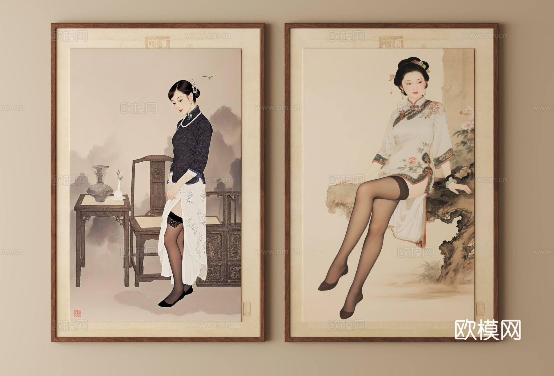 新中式禅意挂画su模型