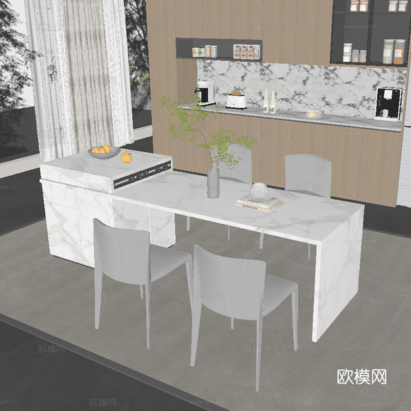 现代餐厅 餐桌椅su模型下载(渲染图2)