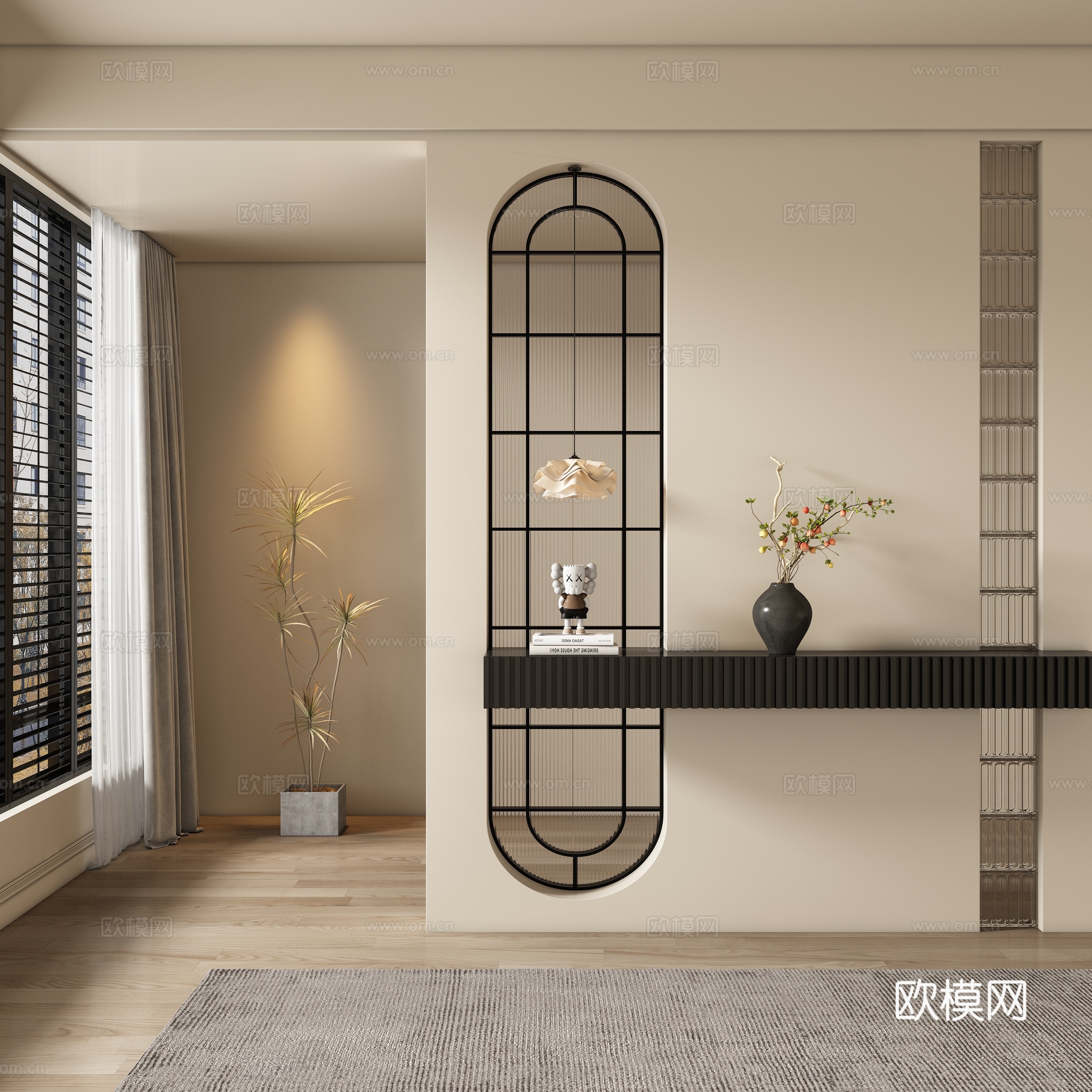 现代中古风玄关过道 隔断3d模型