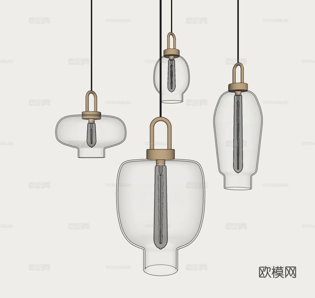 现代餐厅吊灯 极简玻璃吊灯 日式吊灯 轻奢吧台吊灯 简约小吊su模型