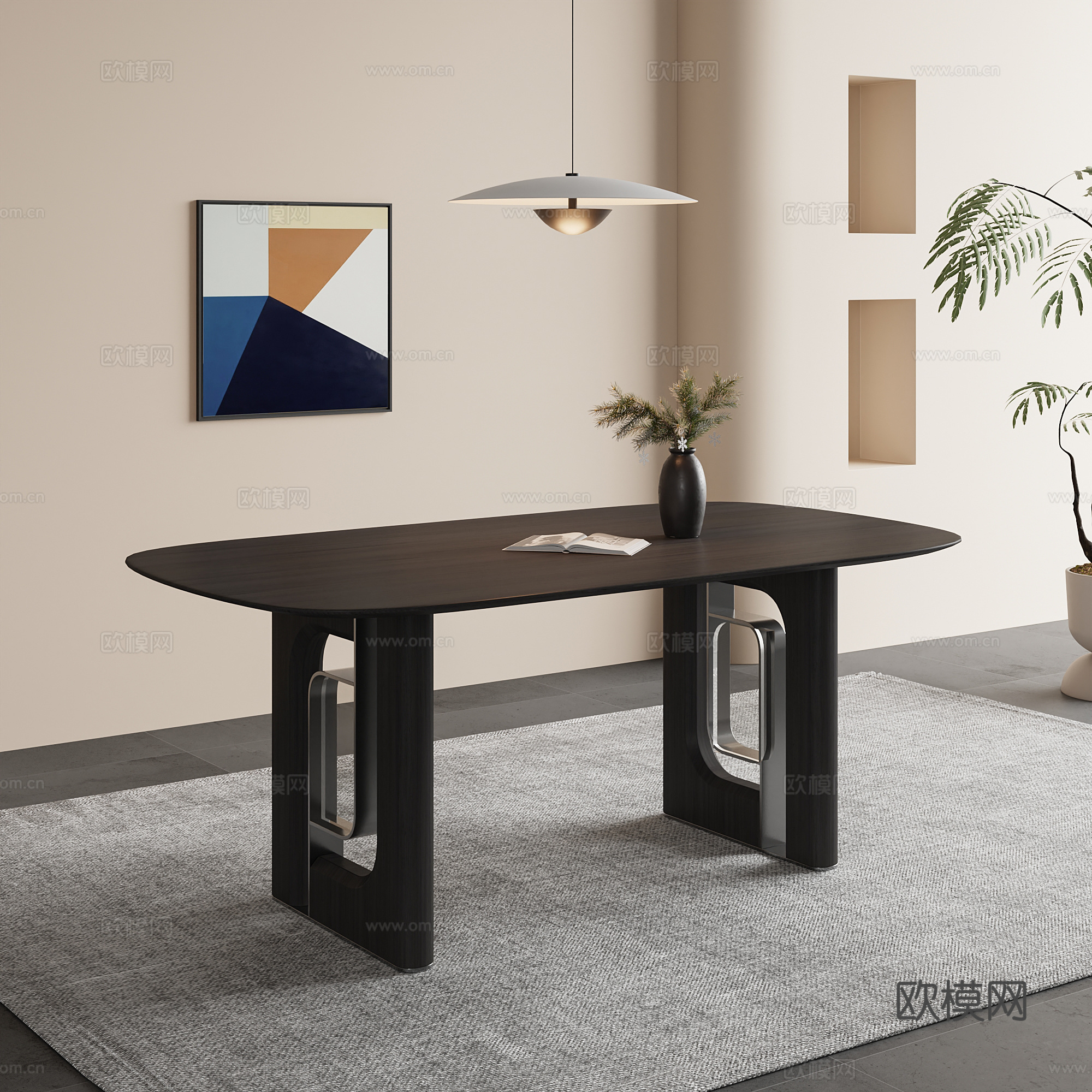 现代中古风餐桌  桌子3d模型
